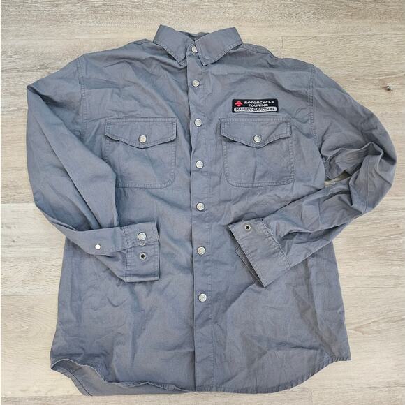 Vintage Harley Davidson Gray Snap Front Wolf Embroidered Long Sleeve Medium - Picture 5 of 8
